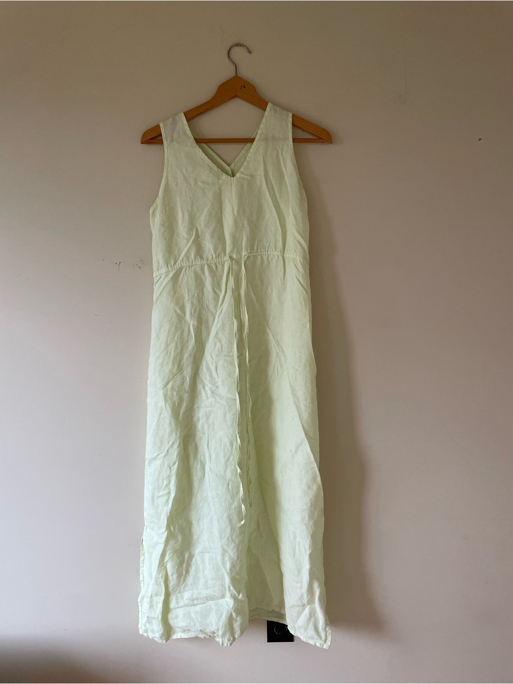 100% linen sleeveless V-Neck Maxi Dress in Pale Green with matching hoodie